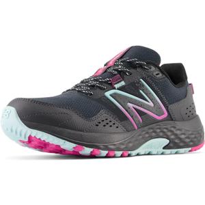 New Balance Women's 410v8 Trail Running Shoe, Black/Bright Cyan/Hi-Pink, 7 W