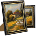 upsimples 8x10 Picture Frame with Real Glass, Ornate Vintage 8 x 10 Photo Frames for Wall Decor or Tabletop Display, Black and Gold, 2 Pack