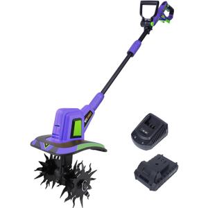 20V Cordless Tiller Cultivator,48 Steel Tines Garden Tiller,8.6 inch Wide Battery Powered Garden Cultivator,(2AH Battery and Charger Included)