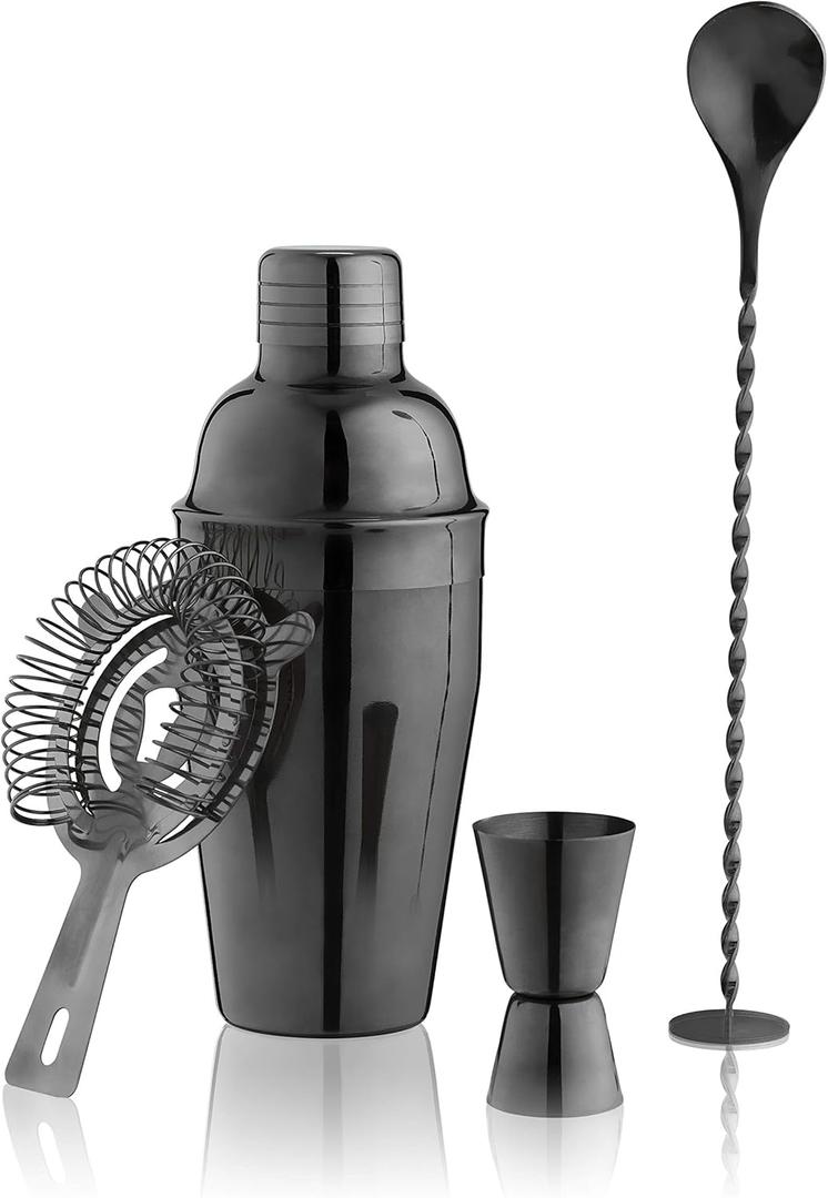 True Bar Drink Mixer Set, 19oz 4-piece Cocktail Shaker Set Bartender Kit, Cocktail Mixer Set, Cocktail Shaker Kit, Barware Tool Sets, Bar Accessories, Black