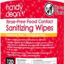 HandyClean Rinse-Free Food Contact Sanitizing Wipes Canister, Multi Surface Cleaning Supplies for Kitchen and Professional Setting One Canister (120 Wipes)