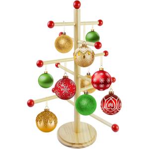 Christmas Tree Ornament Stand Holder with Arms, 17.8" Wooden Holiday Ornament Display Rack Decorative Christmas Ornaments Display Hangers for Hanging Xmas Farmhouse Home Decorations