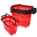 FAHKNS Red Shopping Carts with Wheels, 6PCS 35L Portable Shopping Baskets Set, Grocery Basket with Handles for Supermarket, Retail Store, Laundry