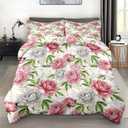 Pamnest Comforter Set Twin Size, Floral Botanical Flower Soft 2 Pcs Bedding for Kids and Adults, Peony Vintage Red Rose Comforter Set with Pillowcase, for Bedroom Bed Decor