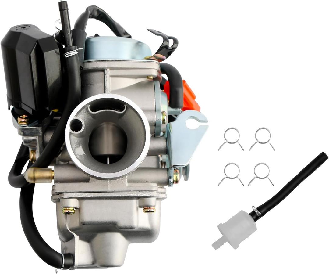 PD24J Carburetor, Compatible with 4-Stroke Engines GY6 125cc 150cc 152QMJ 157QMI ATV Quad Bike 4 Wheeler Dune Buggy Go Kart Moped Scooter Manifold Intake 24mm Carb