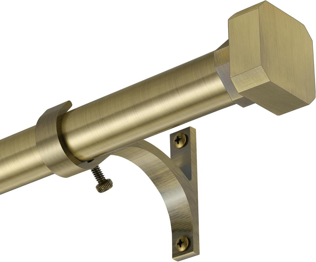 Window Curtain Rods 72 to 144 Inches, 1 Inch Heavy Duty Modern Decorative Telescoping Drapery Rod with Solid Aluminium Alloy Brackets and Square Finials, Length Adjustable, Antique Bronze