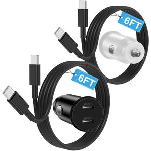 iPhone 16 15 Car Charger[Apple MFi Certified],40W Dual USB C Car Charge Adapter Fast Charging for iPhone16 15 Pro/16 15 Pro Max Plus,6FT USB C to USB C Cable for iPad Pro,Galaxy S24/S23-Black+White