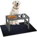ADENGL Metal Raised Dog Bowl, 10" Height Tall Elevate Dog Feeder Stand with 2 Stainless Steel 42oz Bowls & 16x24 Non-Slip Mat Stronger Dogs Food & Water Bowl Stand (Grey)