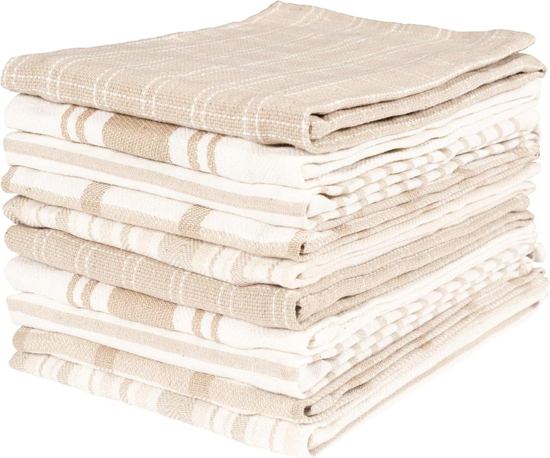 KAF Home Assorted Flat Kitchen Towels | 100% Cotton - 18 x 28 inches | Ultra Absorbent Soft Dish Towels | Perfect for Cooking, Cleaning, and Drying Hands (Beige, 10 Pack)