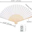 50pcs Fabric Hand Fan Fabric Bamboo Handheld Folded Fan with Organza Bags and Thank you Tags Wedding Party Favors (White)
