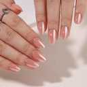 Nude Press On Nails Almond Fake Nails - Maigitur Short Stick On Nails for Women, Chrome Glue On Nails in 16 Sizes - 32 Soft Gel False Nails Manicure Kit(Nude Chrome Clear)