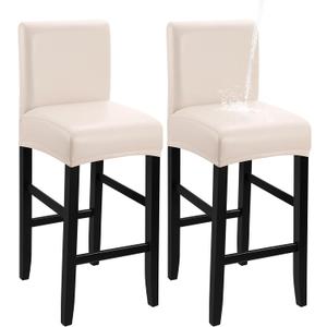 YISUN Waterproof Bar Stool Covers, Pu Leather Counter Chair Cover Removable Washable Barstool Slipcovers, Stretch Pub Tall Chair Covers with Backs (2 Pack, Pale Beige)