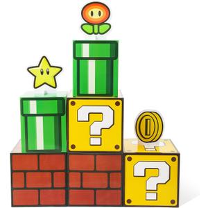 6PCS Big Party Boxes with 6 Set Centerpieces, Question Brick Pipe Boxes for Birthday Party Decorations Game Party, Christmas Halloween Classroom Supplies Favor. (11.8 x 11.8 Inch)