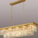 Weesalife Gold Crystal Chandeliers for Dining Room，15-Lights L40 Inch
Modern Rectangle Chandeliers for Dining Room Light Fixtures Over Table,Kitchen Island Bar，Adjustable Height ，E12 Base