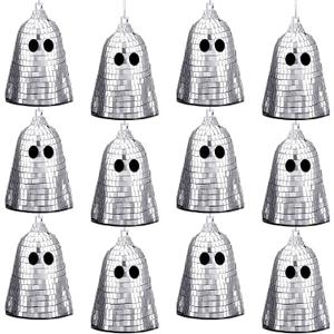 12 Pcs Halloween Disco Ghosts Decor Halloween Ornament Silver Mirror Disco Skeleton Tabletop Centerpiece for Holiday Cosplay Home Props Gift Party Decorations (Sliver)