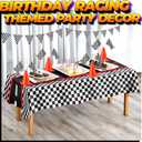 Racing Cars Birthday Decorations - Racecar Centerpiece Decoration Kit for Kids - (12) Orange Traffic Cones, (24) Checkered Flags, Plastic Tablecloth (54"x108") Birthday Banner Race Car Theme (38pcs)