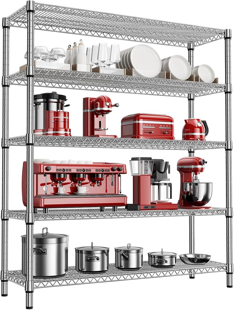 M MZG 3500LBS 59" W 5 Tier Storage Shelves Rack Metal Wire Shelving Unit, Storage Standing Shelf Organizer for Laundry Bathroom Kitchen Pantry Closet Garage, Chrome 17.7" D x 59.1" W x 70.4" H