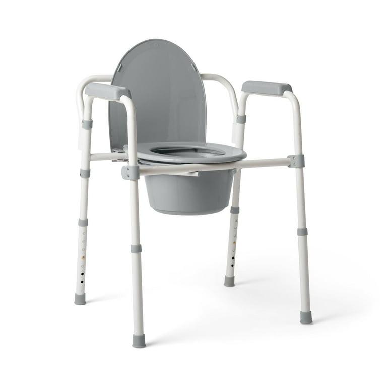 Medline 3-in-1 Steel Folding Bedside Commode, Removable Bucket & Seat, Gray