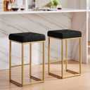 24KF Contemporary Counter Height Bar Stool Set of 2 for Kitchen Island, 26" H Teddy Fabric Padded Gold Barstool Bar Chair,5066-Teddy Black (Barstool with Square Style Base- 2 pack)