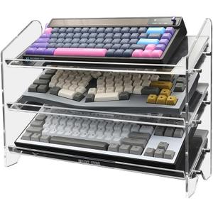 Bright Stone Acrylic Keyboard Display Stand,Mechanical Keyboard Storage Rack,Multilayer Acrylic Organizer,Desktop Shelf Holder for Customized Keyboard (3 Tiers,long)