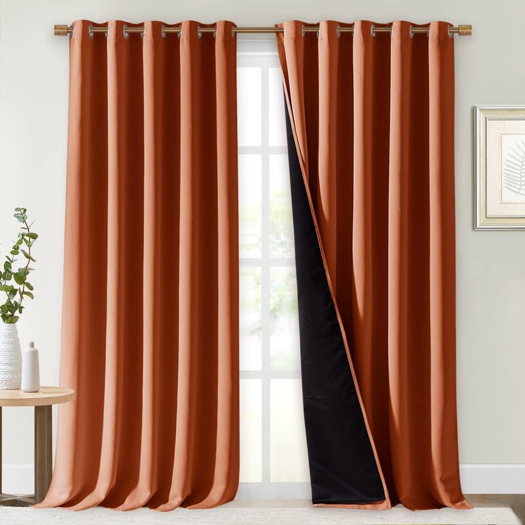 NICETOWN Full Shading Curtains for Windows, Super Heavy-Duty Black Lined Blackout Curtains for Bedroom, Privacy Assured Window Treatment (Burnt Orange, Pack of 2, 70 inches W x 95 inches L)