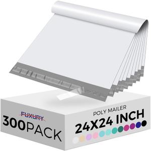 Fuxury 300 Pcs Large Poly Mailers 24x24 Inch, Bulk Shipping Bags for Clothing, Strong Adhesive Shipping Envelopes for Small Business Suppliers, Waterproof Mailers Poly Bags Mailing Envelopes White