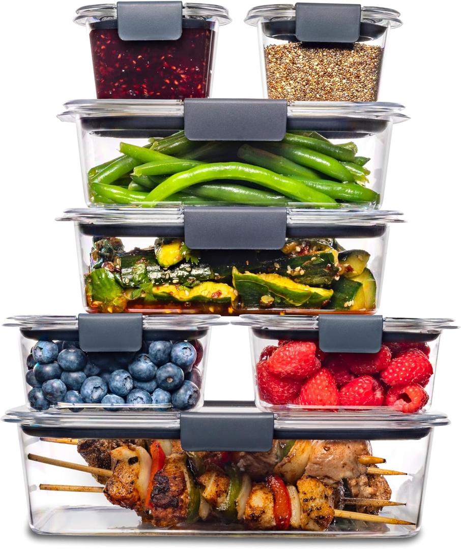Rubbermaid Brilliance Food Storage Containers, 14 Piece Plastic Containers with Lids, BPA-Free, Leak Proof, Clear (Set of 7 Assorted Containers)