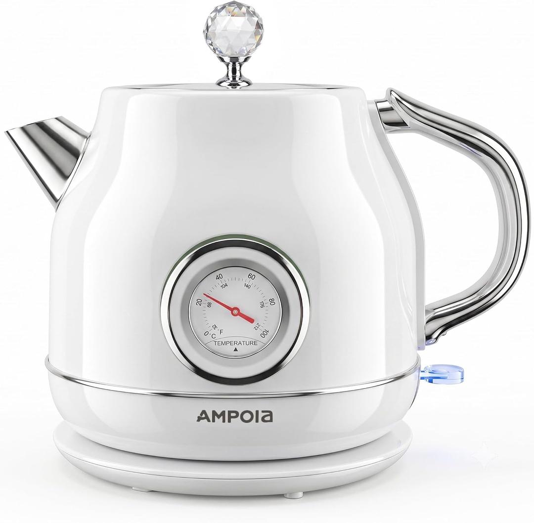 1.8L Retro Electric Kettle with Dual Thermometer (°F/°C) Cream White