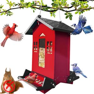 Squirrel Proof Bird Feeders for Outdoors, 6LB Metal Hanging Feeders, Large Wild Feeders for Cardinals, Chickadees, Durable Backyard Feeders (Red)