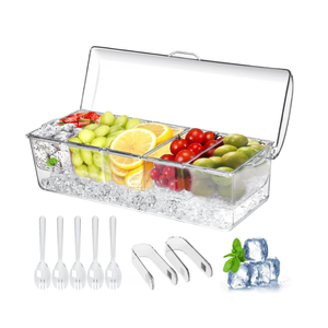 Large Ice Chilled Condiment Caddy，Chilled Condiment Containers Server with Lids for 5 Removable Compartments (2.5 cup)，Serving Platters, Fruit & Garnish Tray for Party Supplies & Bar 
Accessories