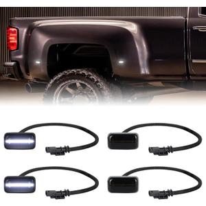 White LED Dually Fender Rear Wheel Bed Side Marker Lights for 2015-2025 Chevy Silverado GMC Sierra 2500 3500 HD Truck Indicators, Smoked Len 4PC