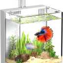 2-Gallon All-in-One Fish Tank  Silent Pump, 3-Stage Filtration & Easy Water Change, Perfect Self-Care Betta Aquarium Kit for Kids & Beginners (White