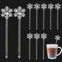 Chengu 12 Pcs Winter Swizzle Sticks 7 Inch 3D Snowflake Glass Drink Stirrers Reusable Beverage Winter Stir Sticks for Home Party Decor Hot Cocoa Chocolate Bar Supplies(White)