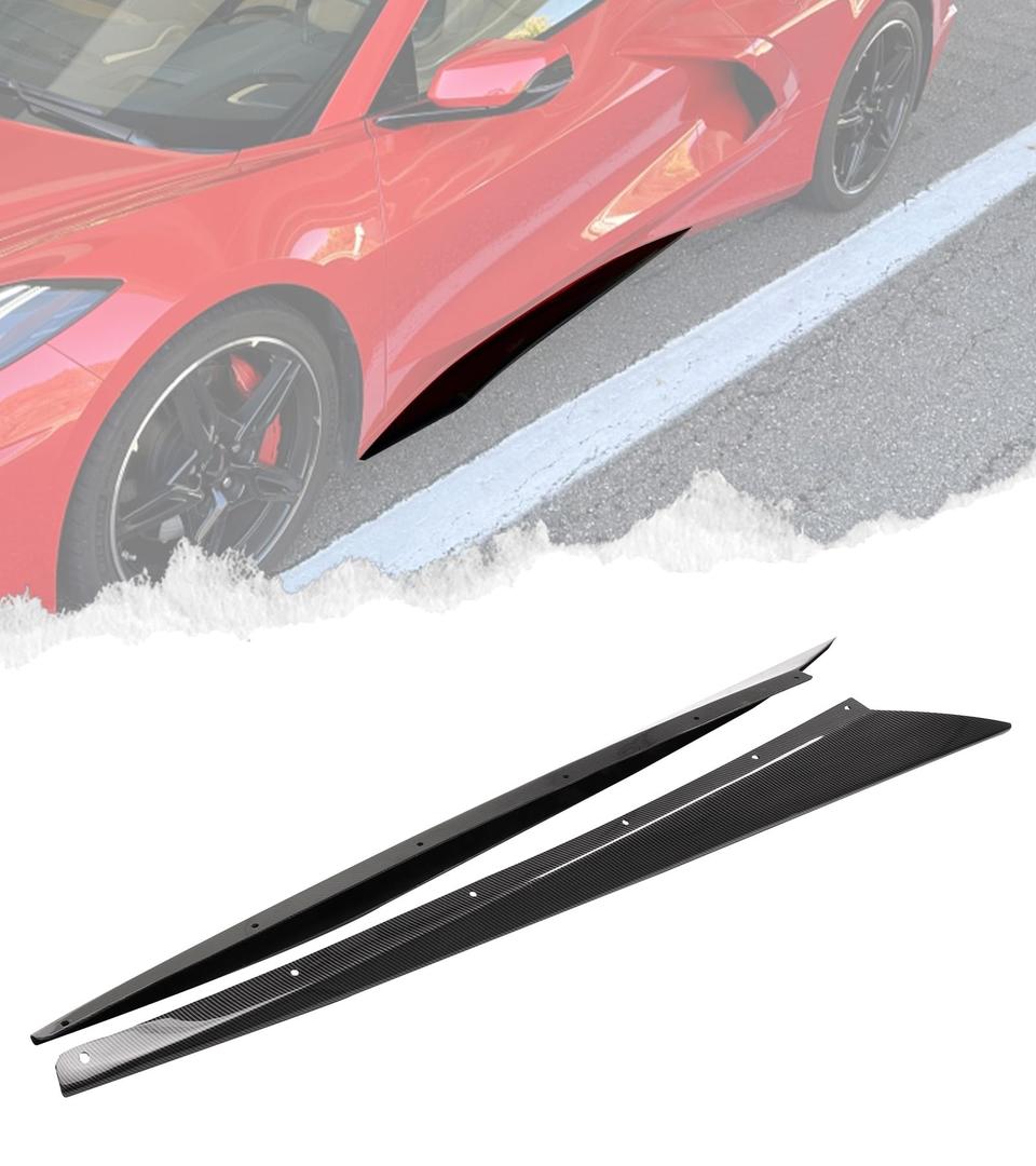 C8 Side Skirts Rocker Panels Guard Pair Fit for 2020-2025 Corvette C8 Z51 Stingray，ABS Plastic Hydro Dipped Carbon Fiber C8 Corvette Accessories