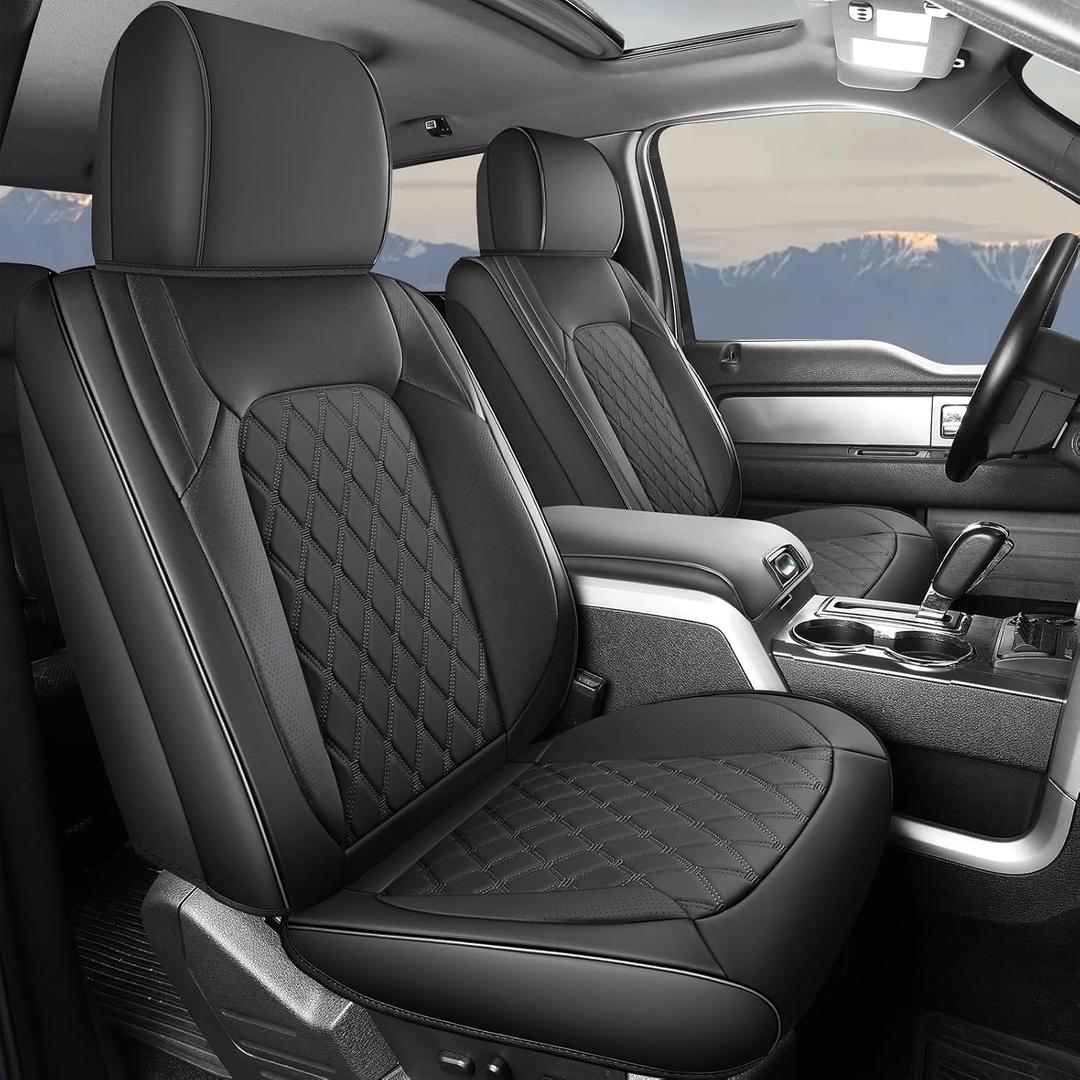 Umbrauto Custom Fit Seat Covers for Ford F150, Pickup Truck Nappa Leather Seatcovers for 2015-2025 Ford F150 SuperCrew/ 2017-2025 F250 F350 F450 Super Duty Crew Cab XL XLT Lariat King Ranch Platinum (Black(Full Set))
