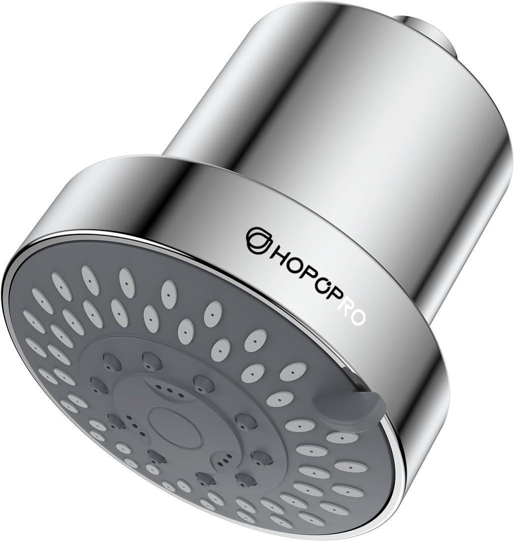 Filtered Shower Head with 5 Modes, HOPOPRO High Pressure Showerhead with Filter, 2-In-1 Fixed Showerhead Filter for Hard Water, Remove 99% Chlorine, Improves Skin Hair Condition (4 Inch Silver) (Chrome Polished)