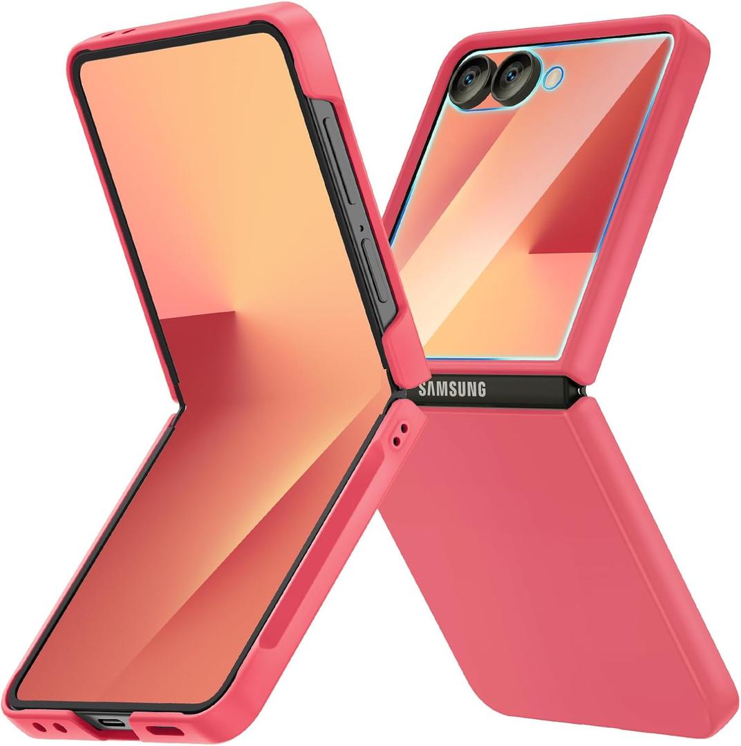 Ruky for Galaxy Z Flip 7 Case, Full Body Cover Anti-Scratches Shockproof Hard PC Ultra-Thin, Support Wireless Charging Protective Phone Cover for Samsung Galaxy Z Flip 7, Coralred