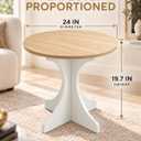 Modern Round Side Table 24in Accent End Table Coffee Table with Walnut Wood Grain Tabletop & White Curved Base for Living Room Bedroom Sofa Corner, Pedestal Nightstand for Indoor/Outdoor