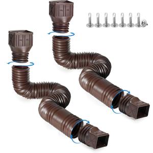 2 Pack Flexible Rain Gutter Downspout Extensions,Drain Downspout Extender,Gutter Extension Flexible,Down Spout Drain Extension Pipes,Extendable from 21 to 60 Inches (Brown)