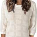 Dokotoo Women's Casual Short Sleeve Loose Tunic Tops Lightweight Crochet Knit Summer Sweaters Blouses (White, M)