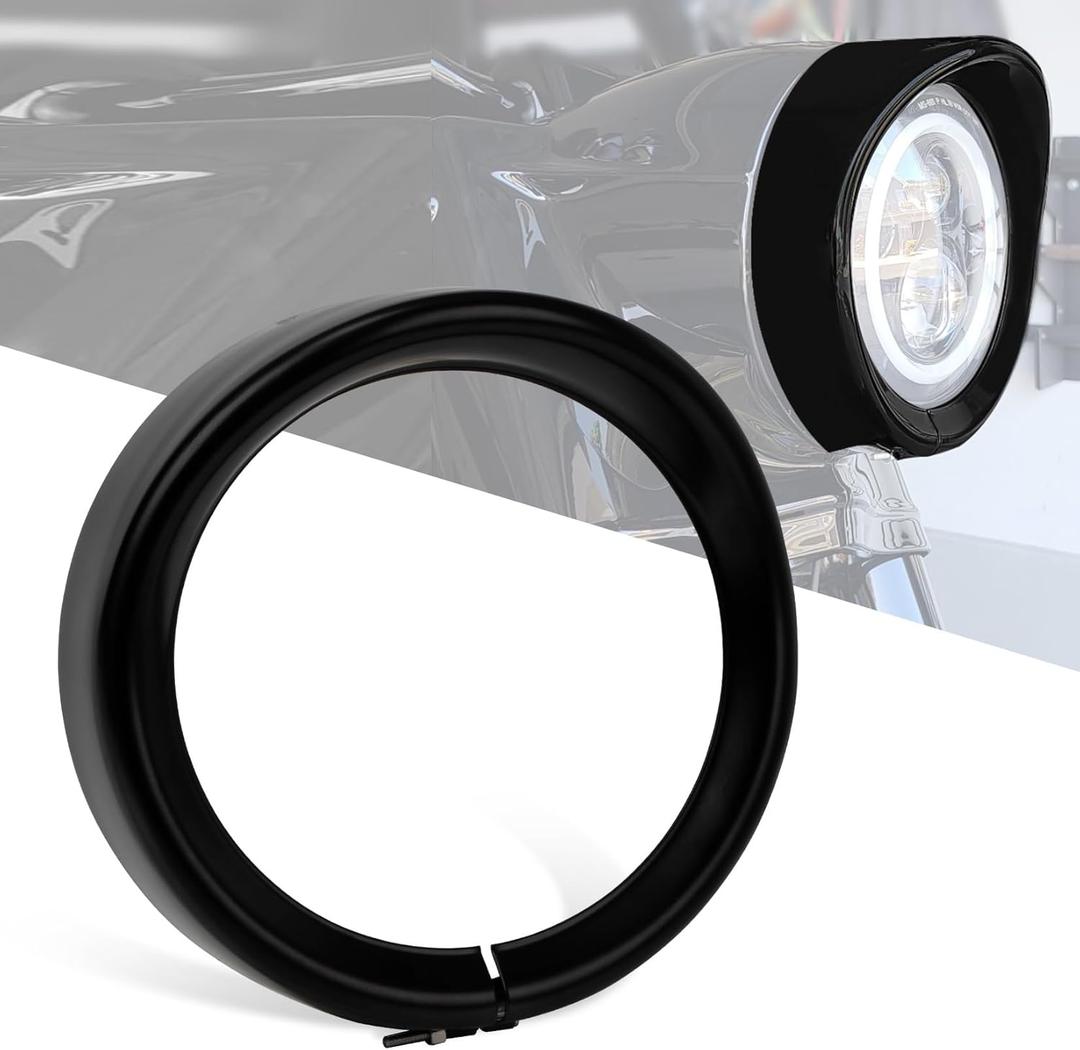 PSLER 7 Headlight Headlamp Bezel Trim Ring Visor Decorate Trim Cover Ring for Touring Street Glide Electra Glide Road King Softail Dyna Fatboy Trike (Black)