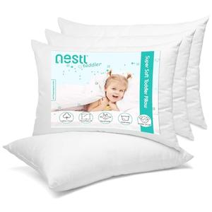 Nestl 4 Pack Toddler Pillow for Sleeping 13 x 18, Small Kids Pillow for Travel, Car, School, Nap, & Toddler Bed, Machine Washable Soft Cotton Toddler Pillow 2 Year Old and Up - White