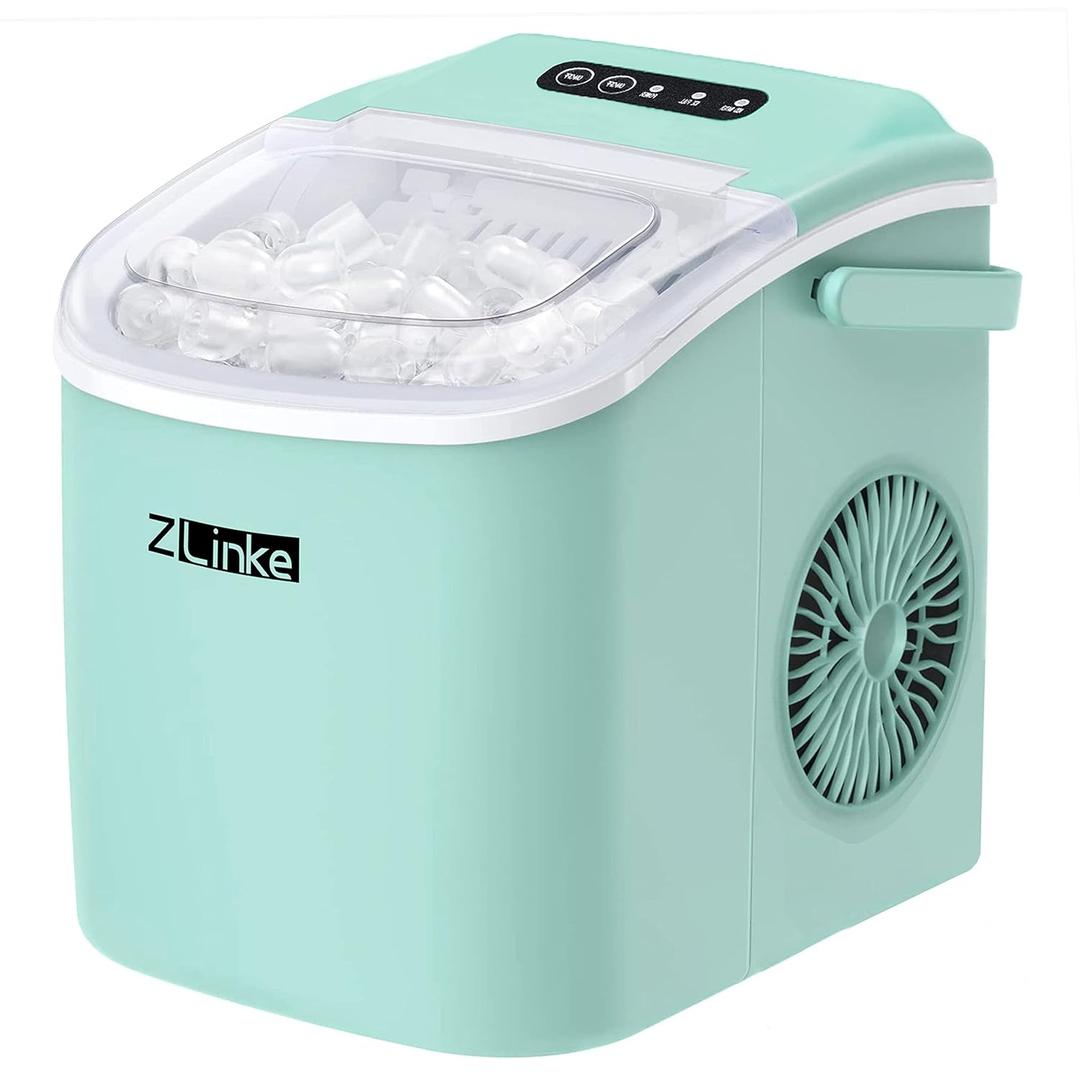 Countertop Ice Maker, Ice Maker Machine 6 Mins 9 Bullet Ice, 26.5lbs/24Hrs, Portable Ice Maker Machine with Self-Cleaning, Ice Scoop, and Basket (Green)