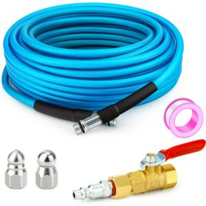 GASHER 66feet Home Dryer Vent Duct Cleaning Kit, 2 Jetter Nozzle, 1/4" NPT Ball Valve, 1/4" NPT Air Plug, 1/4"NPT Reducer Adapter