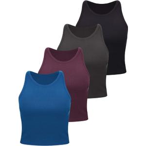 4 Pieces Basic Crop Tank Tops Women Racerback Crop Tops Cotton Sport for Girls Lady Daily Wearing (Large, Black, Grey, Dark Red, Blue)