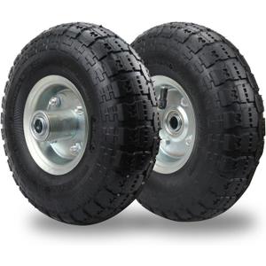(2 Pack) RRQ 10 Inch Pneumatic Wheel 4.10/3.50-4 Tire, 10" Pneumatic Wheels with 5/8" Bearings,2.2" Offset Hub for Garden Cart, Hand Truck, Lawn Cart, Mower
