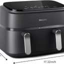 Philips Dual Basket Air Fryer 3000 Series 8-in-1 functions, 9.5 Quarts Airfryer, 2 Drawers, Auto-sync Cooking Time, 90% Less Fat, Rapid Air Technology, HomeID App, Dishwasher Safe, Black (NA351/00)
