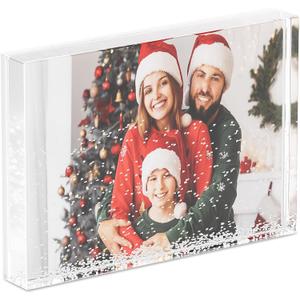 Acina Christmas Photo Frame Glitter Liquid: Clear Acrylic Floating Sparkle Water Personalized Snow Globe Picture Frame - Cute Family Couple Custom Gift (Snow) (White Snow, 5x7'')