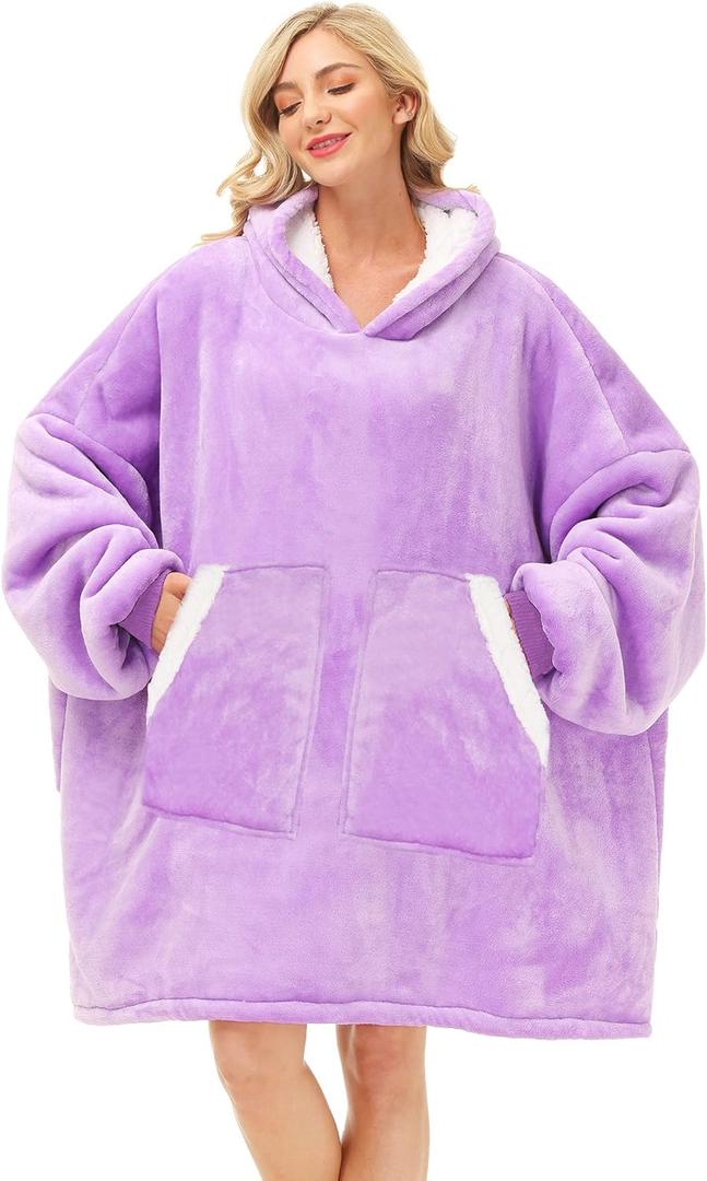Kipswiza Oversized Wearable Blanket Hoodie Birthday Gifts for Women & Men, Thick Sherpa Fleece Blankets Sweatshirt Lounging Pullover Christmas Gift for Mom Sisters Girls, Purple (Adult)