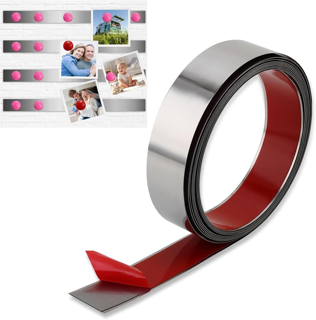 Gaahing Self-Adhesive Backing Metal Tape, Flexible Ferrous Memo Strips for Magnets, Bulletin Bar Board Office Home Use (Silver, 16.4 ft x 1.6 in)